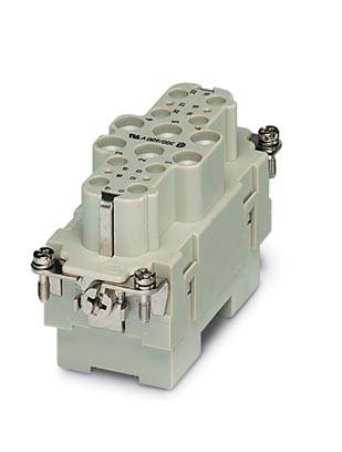 Ein grauer Industriestecker mit mehreren Anschlüssen und Schraubklemmen, geeignet für elektrische Verbindungen und Steuerungen.