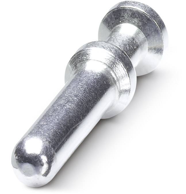 Ein silberner Metallstift mit abgerundetem Ende und zweifacher Verdickung in der Mitte.