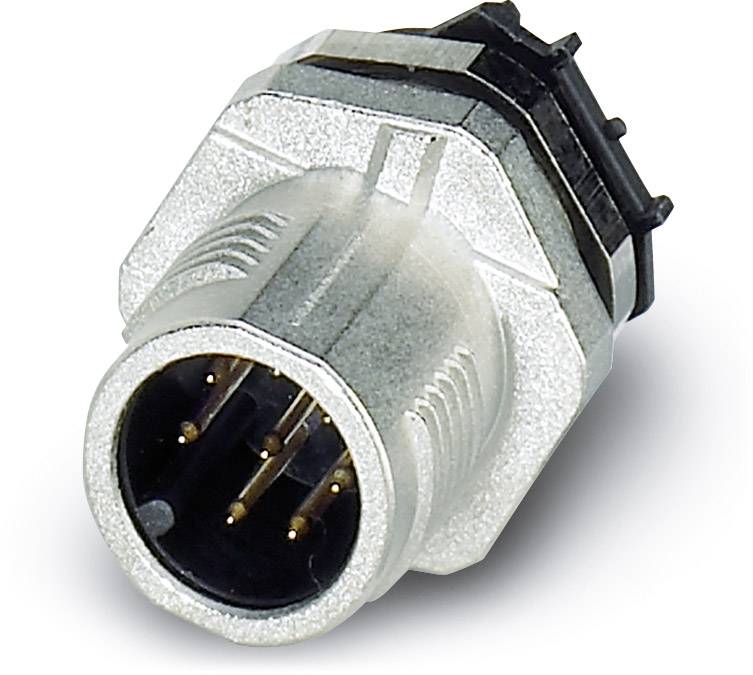 Ein metallischer Rundstecker mit mehreren goldenen Pins, geeignet für elektronische Verbindungen in technischen Geräten.