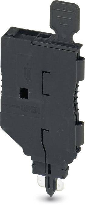 Schwarzer Sicherungsautomat mit schmalem Design und kleinem Griff oben. Verwendet zur elektrischen Stromkreisunterbrechung.