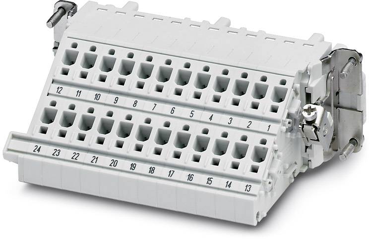 Elektrische Anschlussklemme mit nummerierten Steckplätzen von 1 bis 24, Schraubmechanismen an den Seiten.