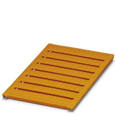 Orange-gelbes Kunststoffteil mit parallelen roten Linien. Verwendet zur Kabelorganisation in elektrischen Installationen.