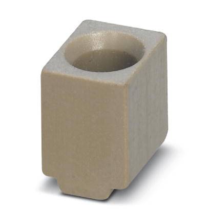 Ein rechteckiger, sandfarbener Klotz mit rundem Loch in der Mitte, auf weißem Hintergrund.