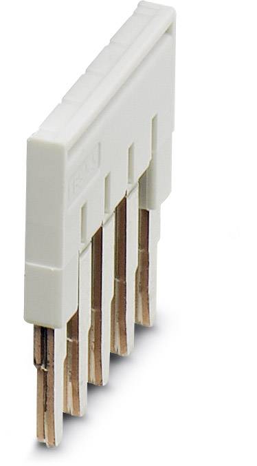 Ein weißer elektrischer Stecker mit vier flachen, parallel angeordneten Kupferstiften.