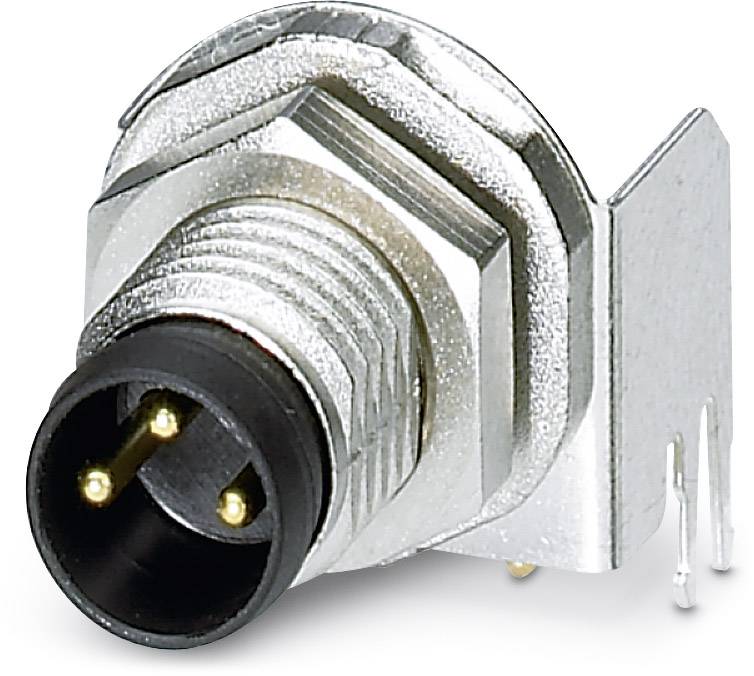 Metallischer Steckverbinder mit drei goldenen Anschlüssen, montierbar. Eignet sich für elektronische Verbindungen.