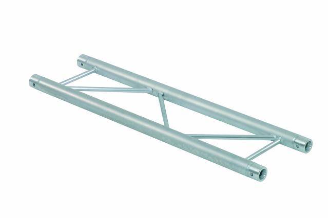 Ein silbernes Metallträgerstück mit zwei parallelen Röhren verbunden durch Querstreben.