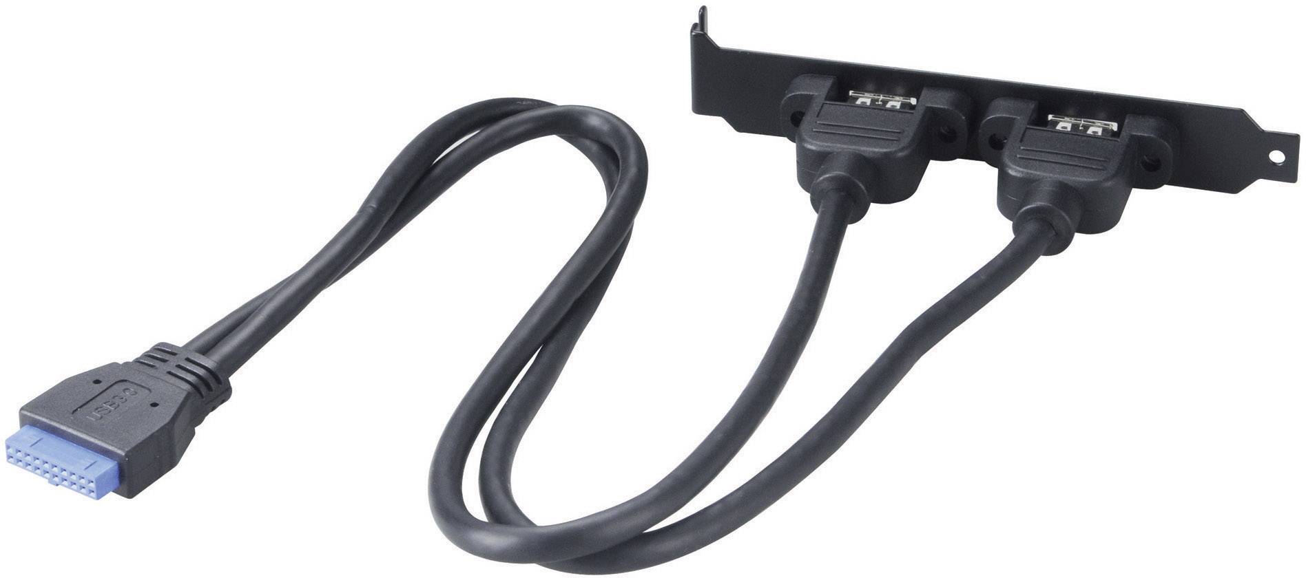 Akasa USB 3.2 Gen 1 (USB 3.0) Adapter [2x USB 3.2 Gen 1 Buchse A (USB 3.0) - 1x USB 3.2 Gen 1 Buchse intern 19pol. (USB 3.0)] AK-CBUB17-40BK 0.40
