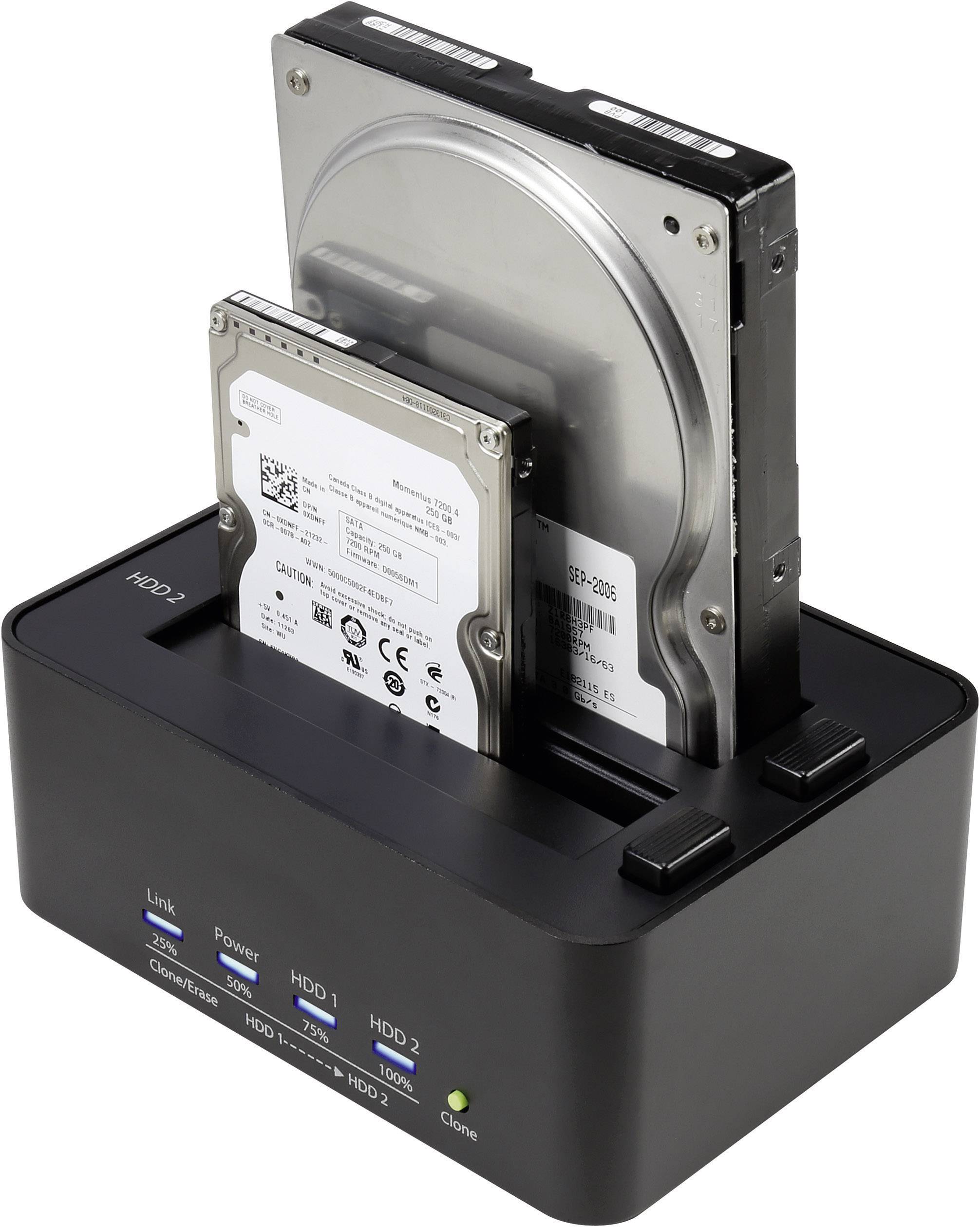 USB 3.2 Gen 1 (USB 3.0) SATA 2 Port Festplatten-Dockingstation mit Clone-Funktion, mit Erase-Funktion