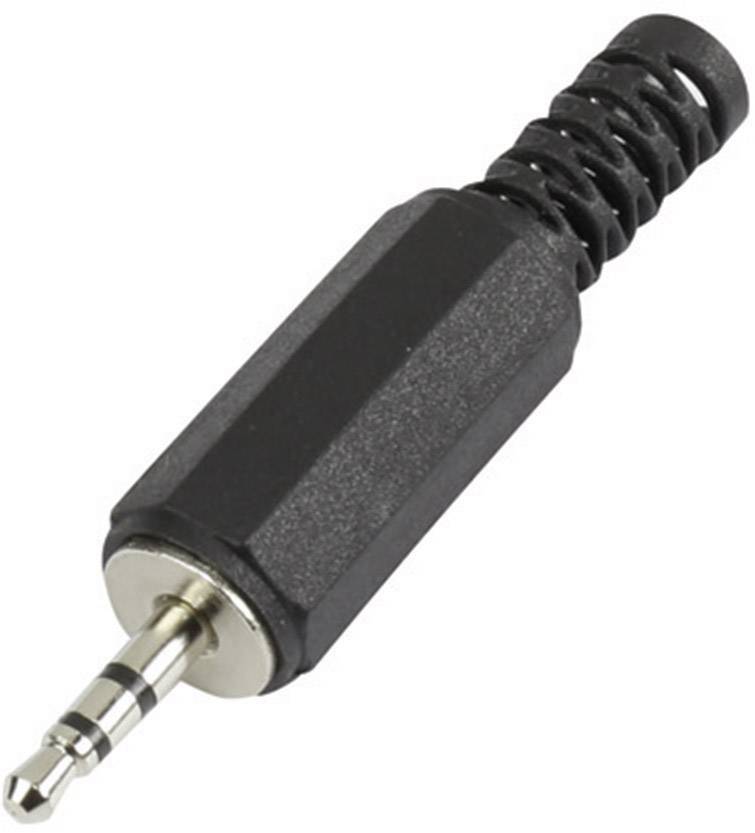 Ein schwarzer 3,5-mm-Klinkenstecker für Audiogeräte, isolierter Griff mit Metallspitze, geeignet für Kopfhörer oder Lautsprecher.