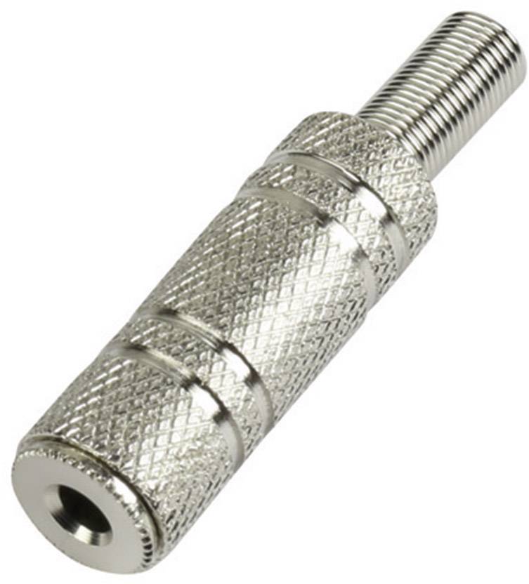 Metalladapter mit gerändelter Oberfläche, zylindrisch, konisches Ende, geeignet für Verbindungen in Audio- oder Elektronikgeräten.