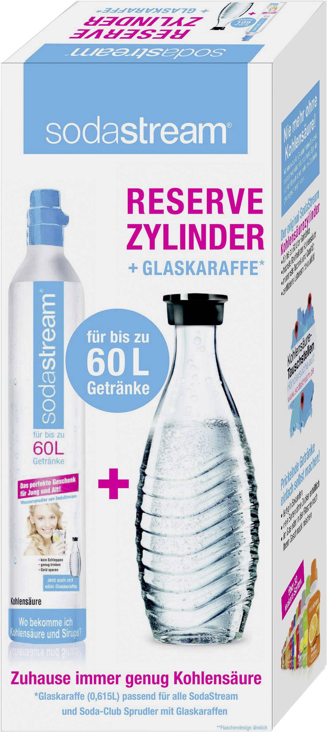 Sodastream CO2 Reserve-Zylinder 1100065490 Glasklar inkl. 1 Glaskaraffe, und 1 CO2-Zylinder