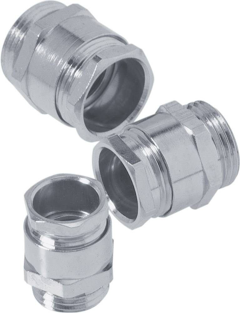 Drei silberne Metallverschraubungen unterschiedlicher Größe. Sie haben ein glänzendes Finish und dienen zur Verbindung von Kabeln.