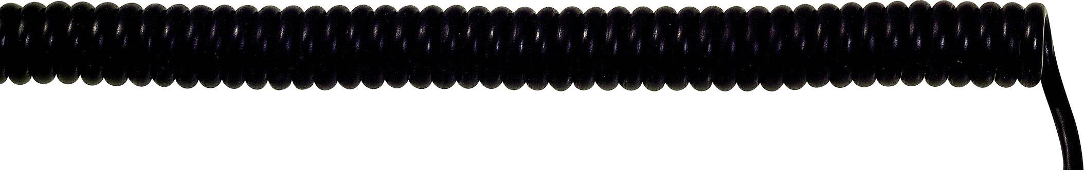 Eine schwarze Spiralkabelwicklung zeigt die flexible und dehnbare Struktur eines Kabels.