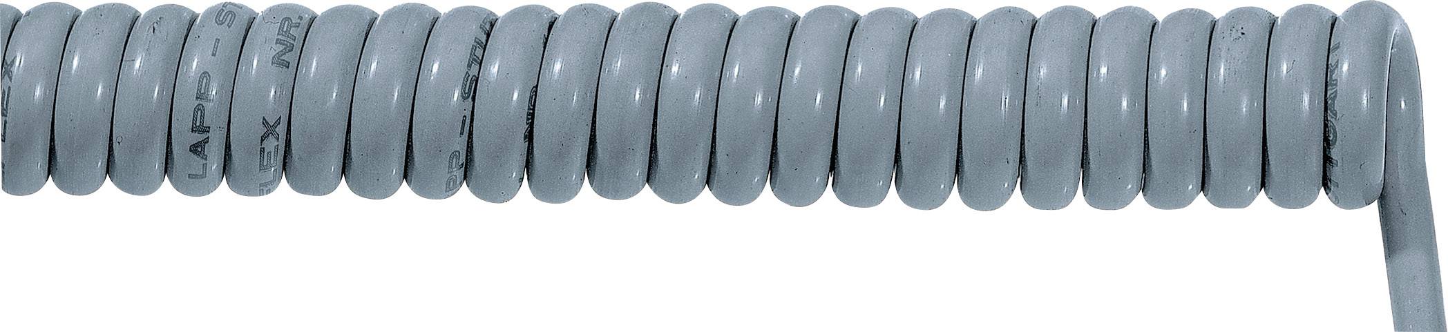 Ein hellgraues, spiralförmig gewickeltes Kabel, das für flexible Verbindungen in elektronischen Anwendungen verwendet wird.