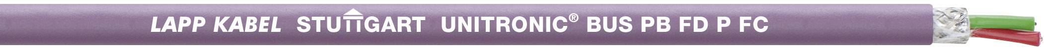 Lila Kabel mit der Aufschrift 'LAPP KABEL STUTTGART UNITRONIC BUS PB FD P FC', sichtbar mit grüner und roter Ader.