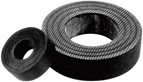 Zwei unterschiedlich große ringförmige Magneten aus schwarzem Material liegen nebeneinander auf einer weißen Fläche.