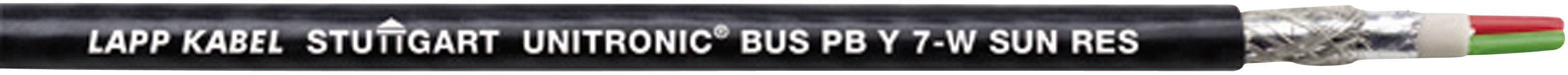 Schwarzes Kabel mit der Aufschrift 'LAPP KABEL STUTTGART UNITRONIC BUS PB Y A IN SUN RES', mit roten und grünen Drähten an einem Ende.