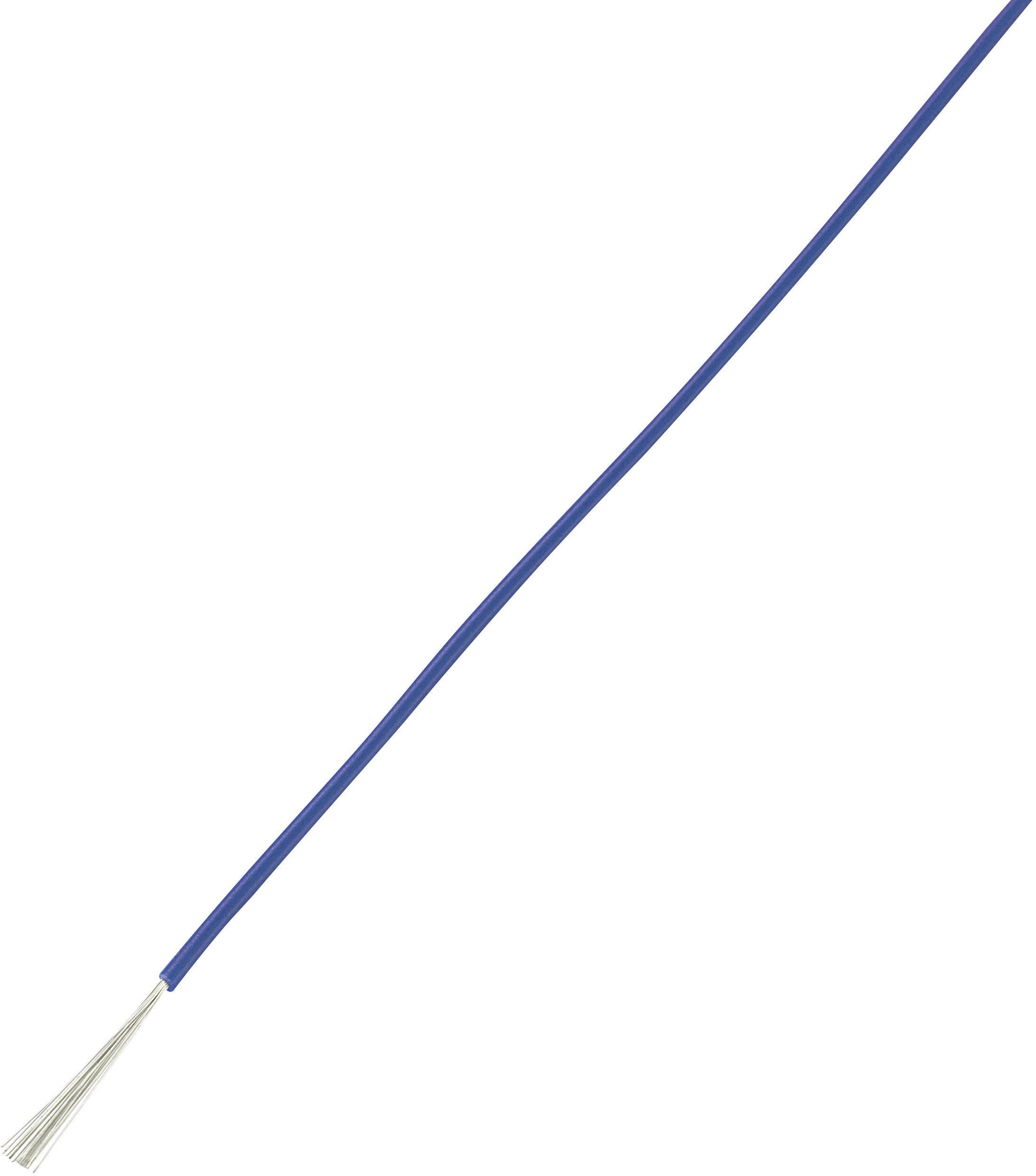 Ein blaues elektrisches Kabel mit abisoliertem Ende zeigt freiliegende Drähte.