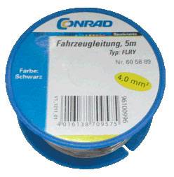 Rolle Fahrzeugleitung, 5m, Typ FLRY, Farbe Schwarz, 4.0 mm², Marke 'Conrad'.