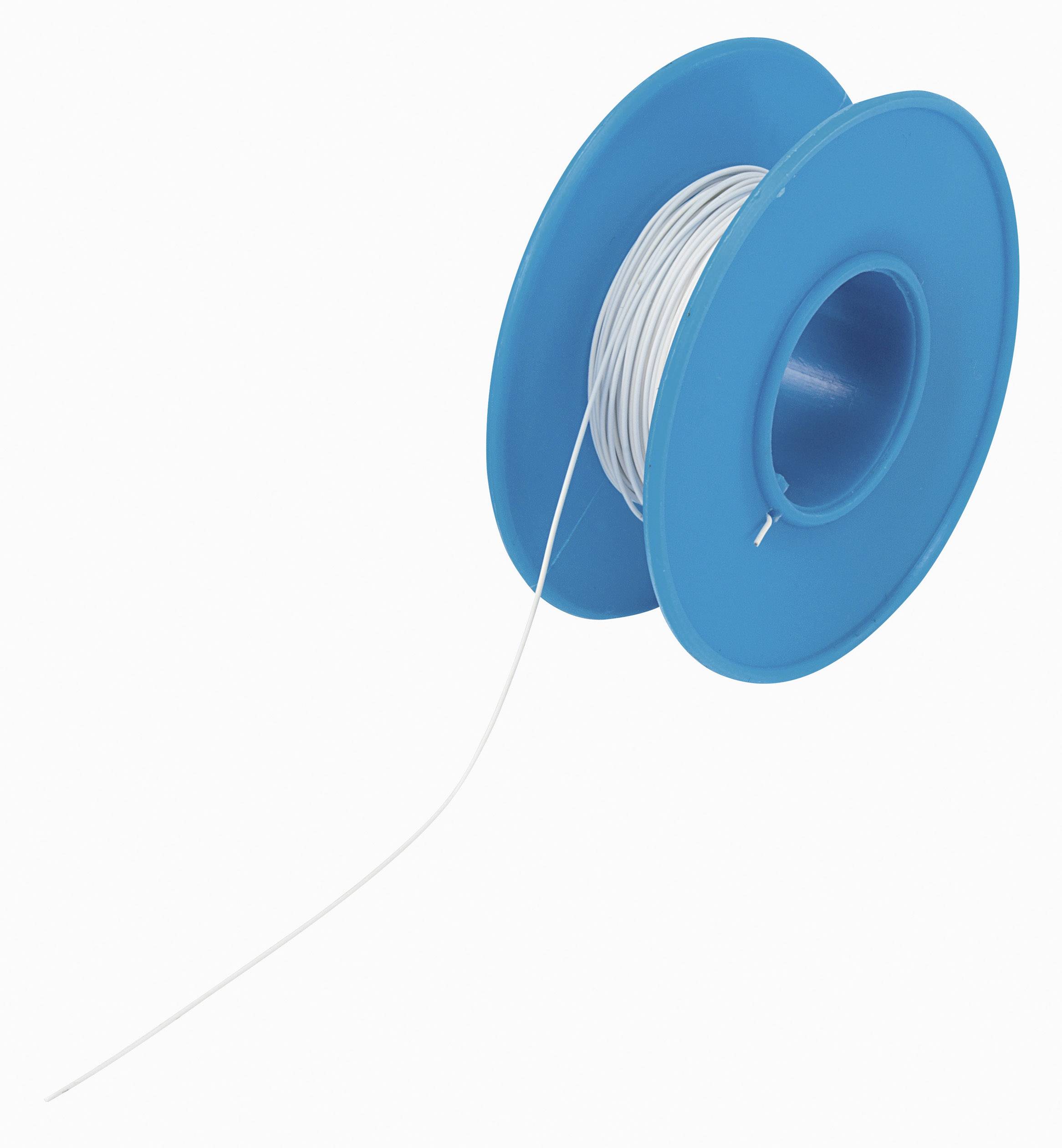 Eine blaue Spule mit aufgerolltem weißem Draht.
