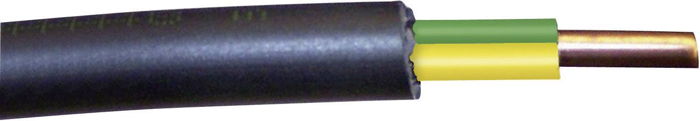 Ein Kabel mit schwarzer Isolierung. Es enthält drei Leiter: Braun für Phase, Blau für Neutralleiter und grün-gelb für Erde.