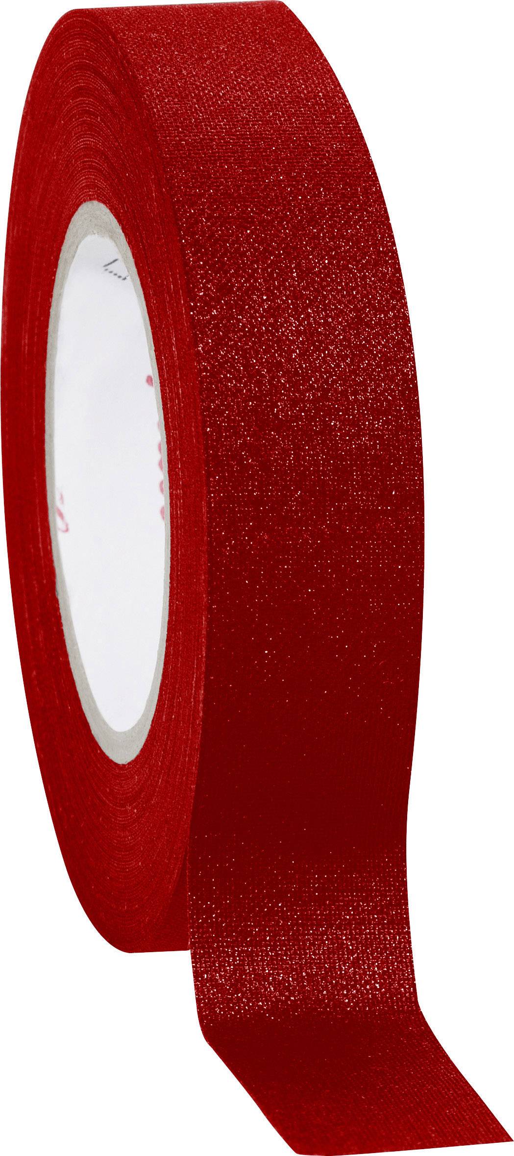 Rolle rotes Klebeband, teilweise abgewickelt, vor weißem Hintergrund.