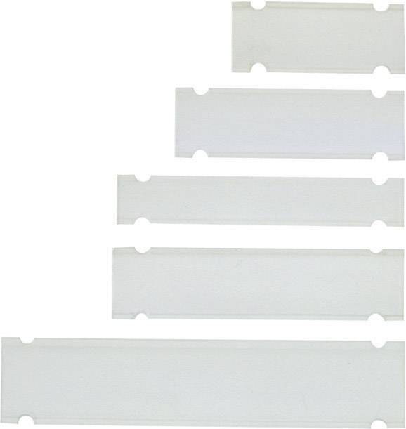 Fünf durchscheinende Kunststoffblenden in verschiedenen Größen, horizontal übereinander angeordnet.