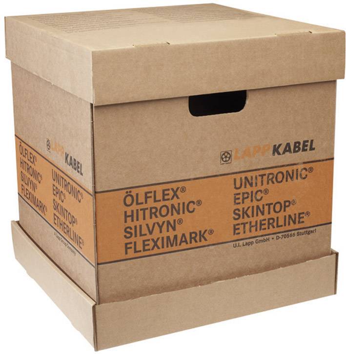 Ein brauner Karton mit dem Aufdruck 'ÖLFLEX', 'HITRONIC', 'SILVYN', 'FLEXIMARK', 'UNITRONIC', 'EPIC', 'SKINTOP', 'ETHERLINE' von Lapp Kabel.