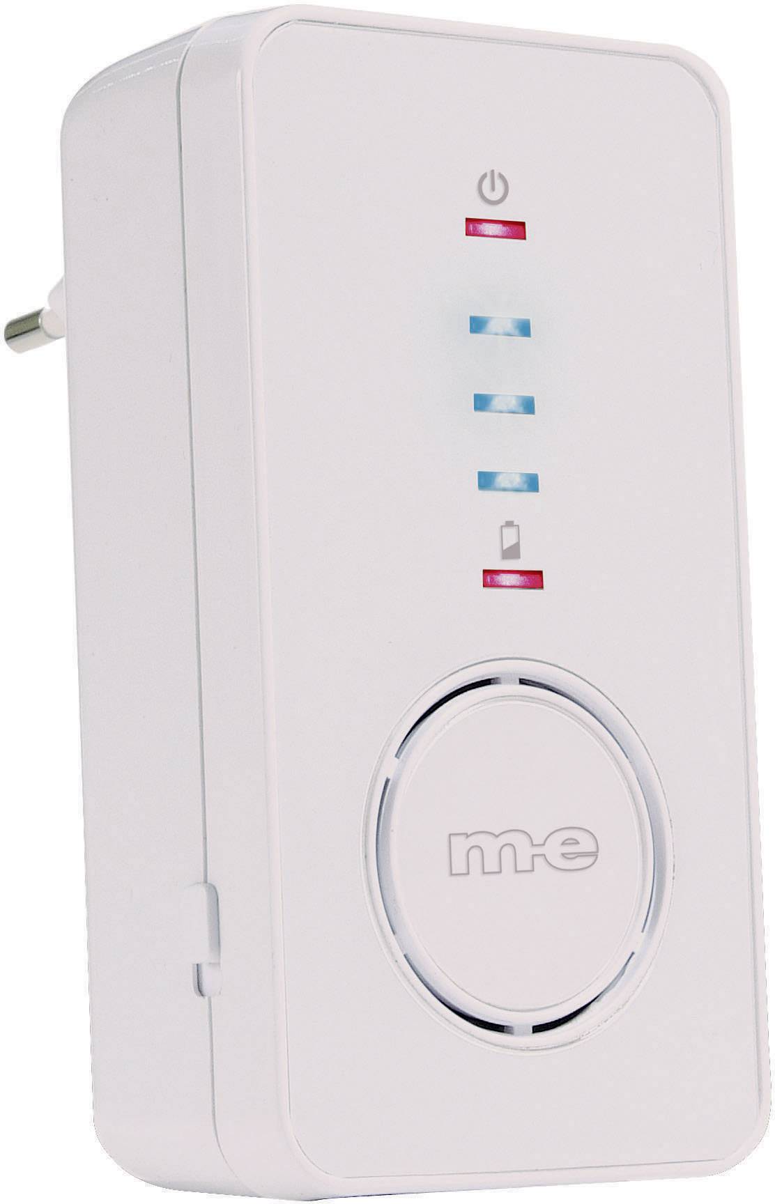 Ein weißer WLAN-Repeater mit mehreren LED-Anzeigen auf der Vorderseite, die den Status von Strom, WLAN-Signal und Verbindung anzeigen.