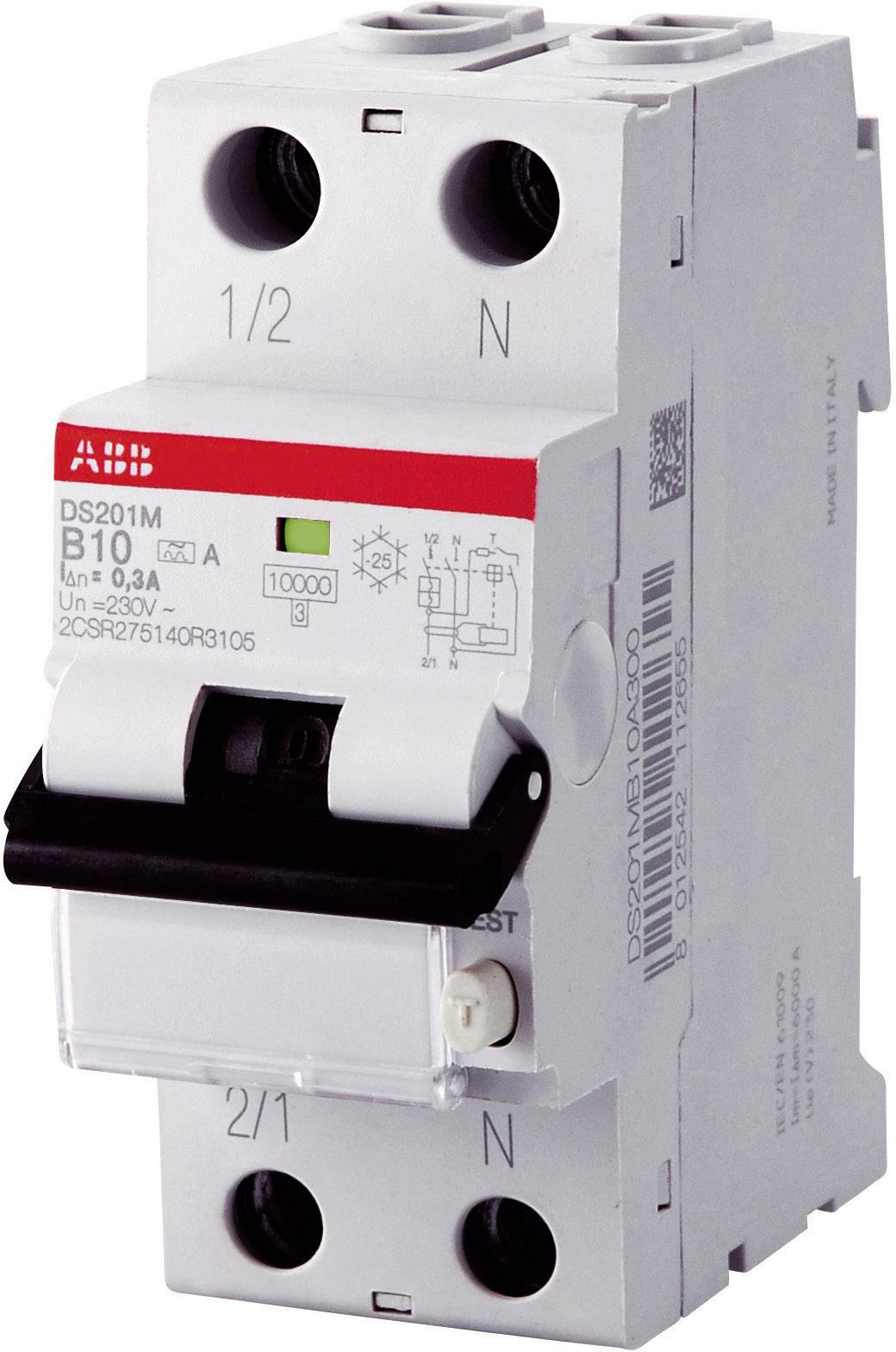 Sicherungsautomat DS201M B10 von ABB mit Nennstrom von 10A und Nennspannung von 230V, schützt Stromkreise vor Überlast und Kurzschluss.