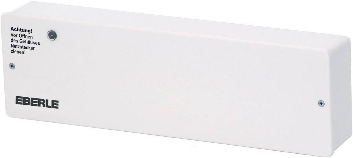 Weiße elektronische Steuereinheit der Marke EBERLE mit Warnhinweis 'Achtung! Vor Öffnen des Gehäuses Netzstecker ziehen!'.