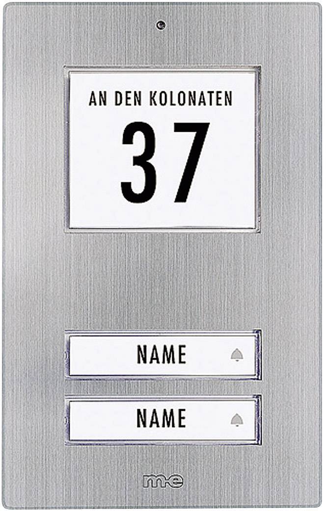m-e modern-electronics KT 2-EG Klingelplatte beleuchtet, mit Adressfeld, mit Namensschild 2fach Edelstahl 12 V/1 A