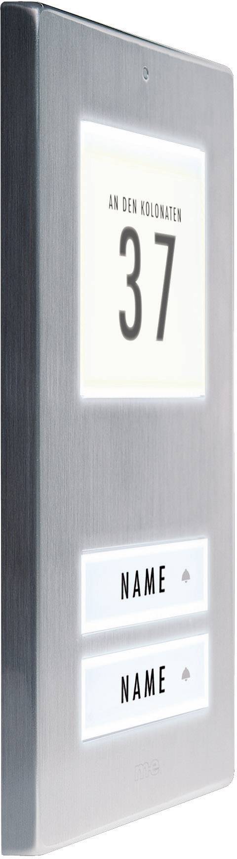 m-e modern-electronics KT 2-EG Klingelplatte beleuchtet, mit Adressfeld, mit Namensschild 2fach Edelstahl 12 V/1 A