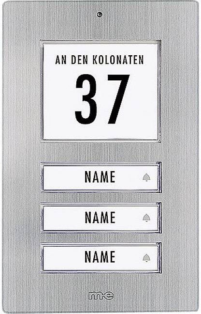 m-e modern-electronics KT 3-EG Klingelplatte beleuchtet, mit Adressfeld, mit Namensschild 3fach Edelstahl 12 V/1 A