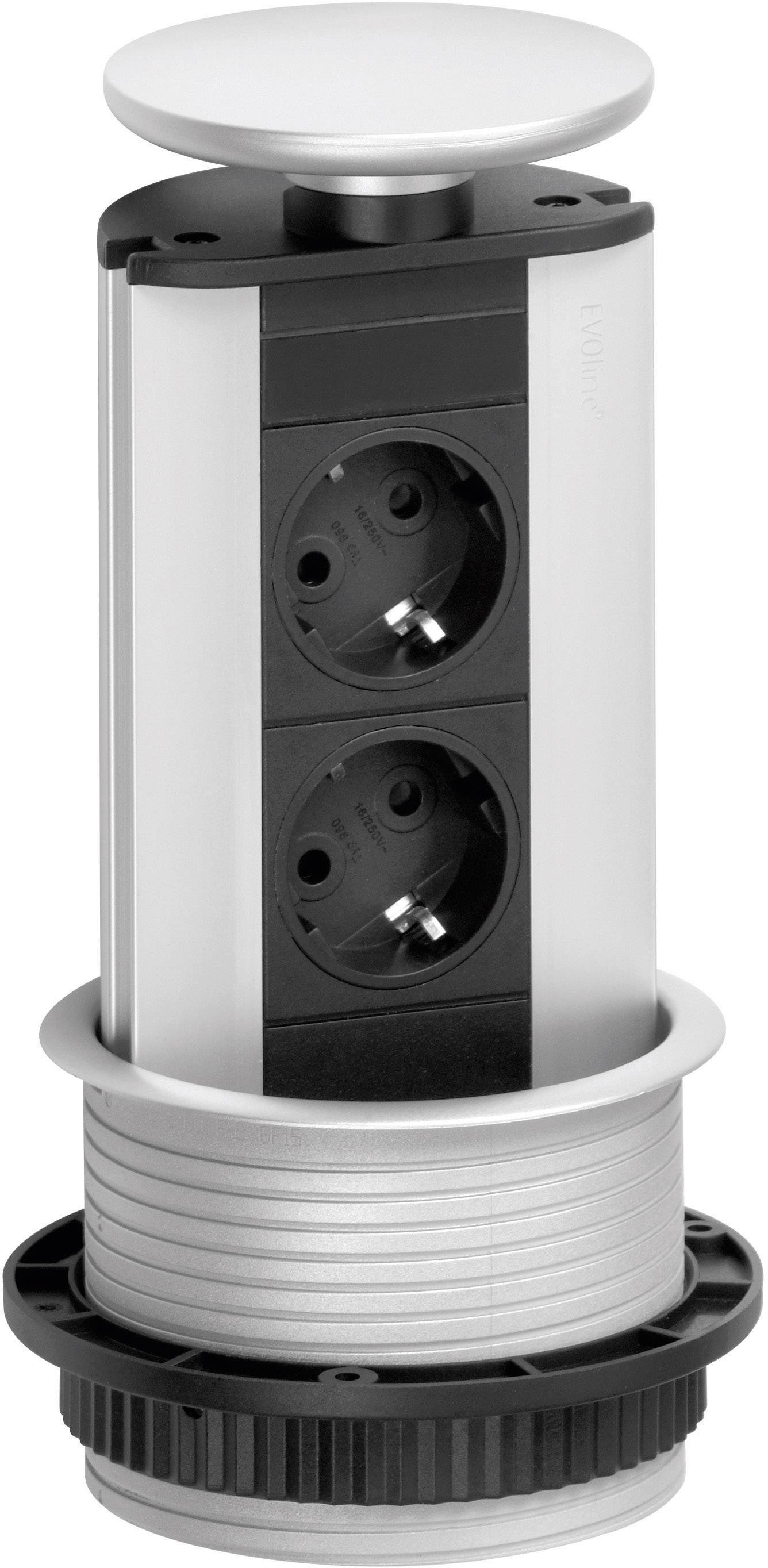 EVOline 93100033 Steckdosenturm 2fach Schwarz, Silber 