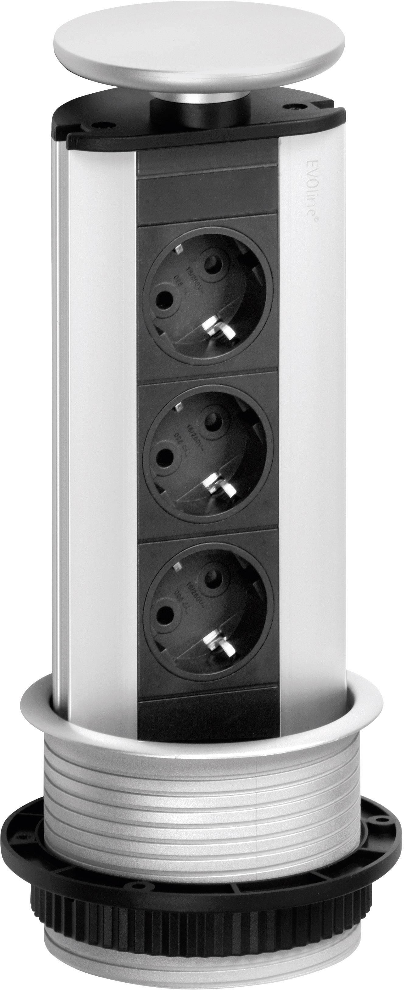 EVOline 93100001 Steckdosenturm 3fach Schwarz, Silber Schutzkontakt 1 St.