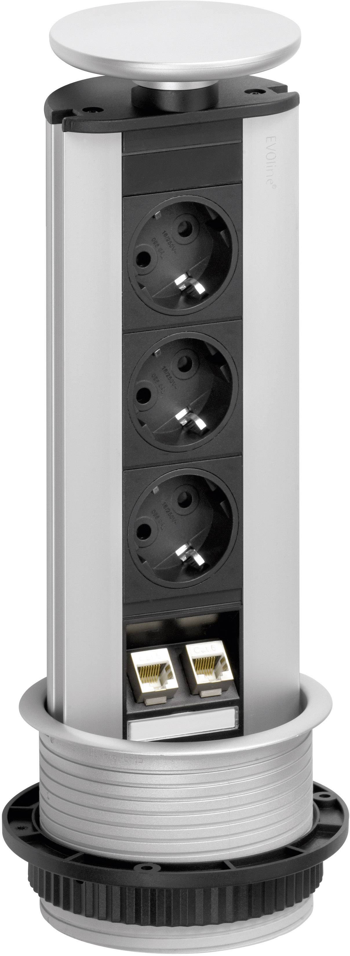 EVOline 93100318 Steckdosenturm 3fach Schwarz, Silber Schutzkontakt 1St.