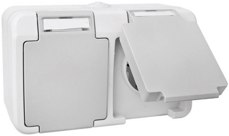 Peranova 102439 Feuchtraum-Schalterprogramm Doppelsteckdose Pera Hellgrau, Dunkelgrau 1 St.