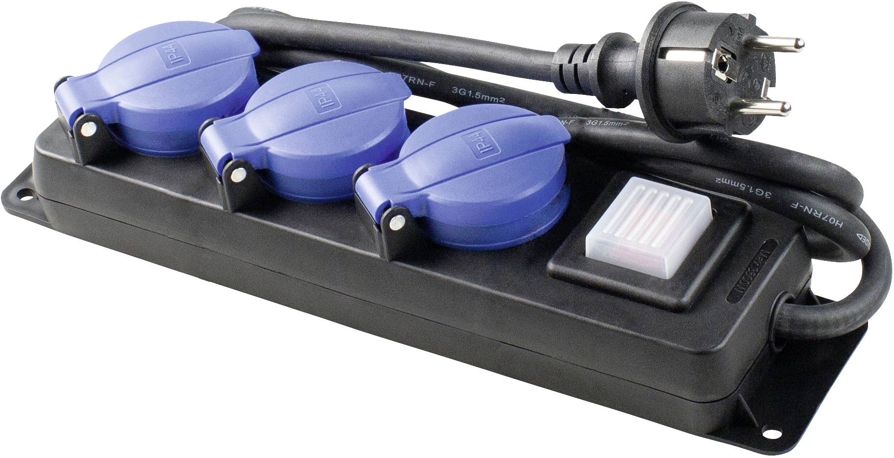 AS Schwabe 38603 Steckdosenleiste mit Schalter 3fach Schwarz, Blau 