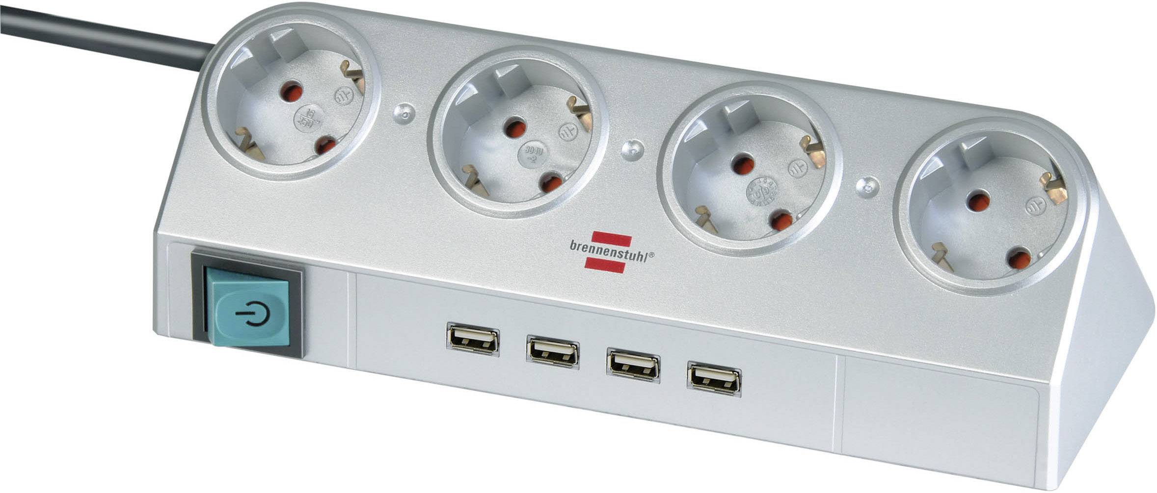 Brennenstuhl 1153540134 Steckdosenleiste mit Schalter 4fach Silber Schutzkontakt 1 St.