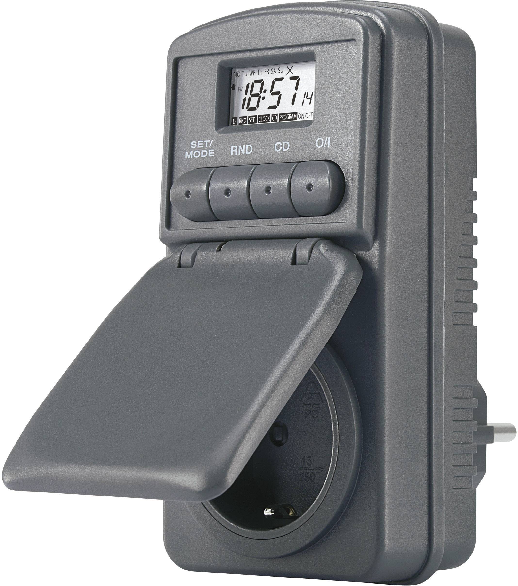 DWZ 20 Steckdosen-Zeitschaltuhr digital Wochenprogramm 23h/59 min 3680W IP44 Countdown-Funktion, Zufallsfunktion