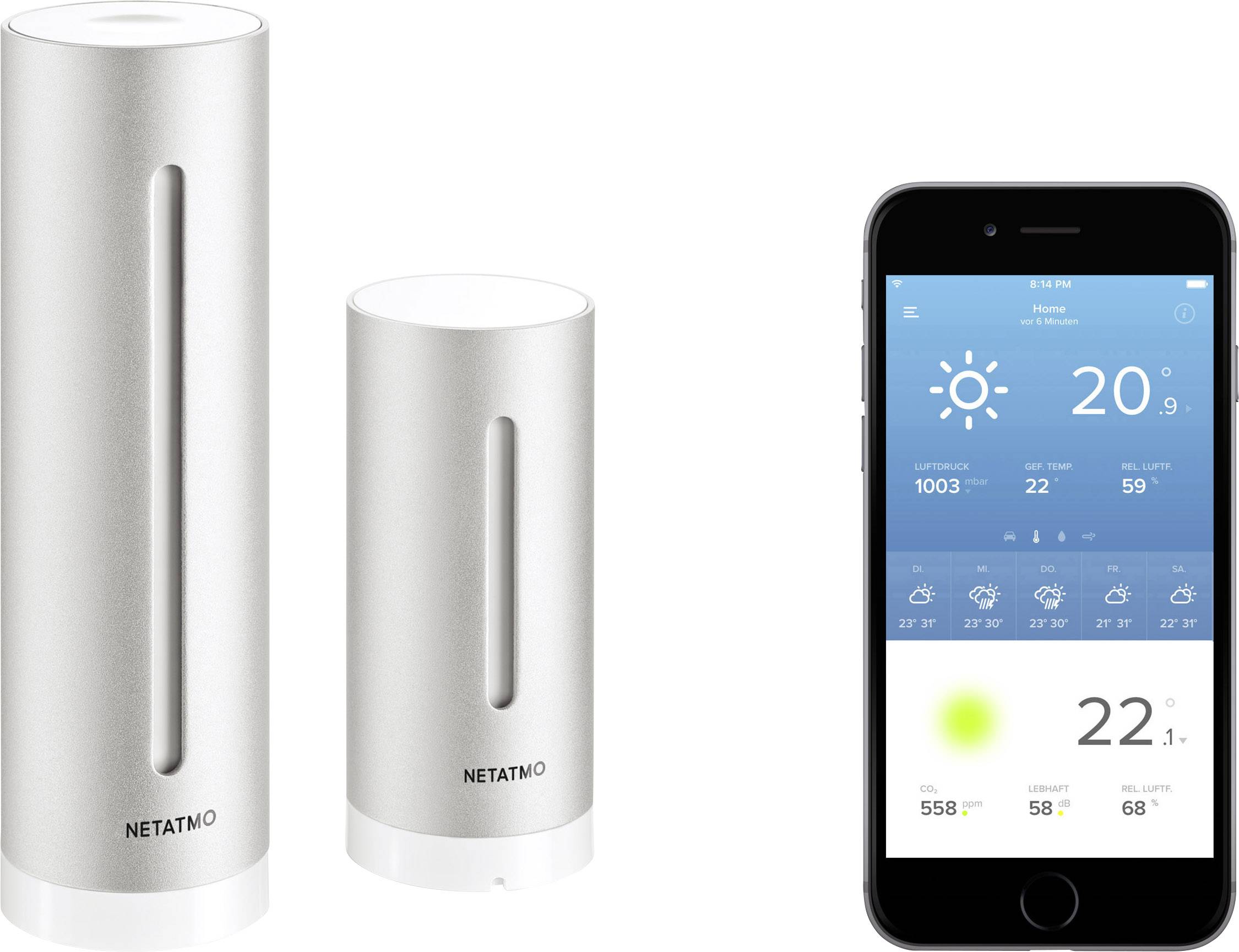 Netatmo NWS01 + NE1002ZZ NWS01-EC Funk-Wetterstation Vorhersage für 12 bis 24 Stunden Anzahl Sensoren max. 3