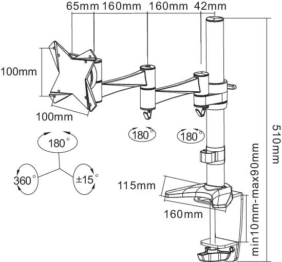 Neomounts FPMA-D1330SILVER Monitor-Tischhalterung 25,4 cm (10") - 134,6 cm (53") Silber Neigbar+Schwenkbar, Rotierbar