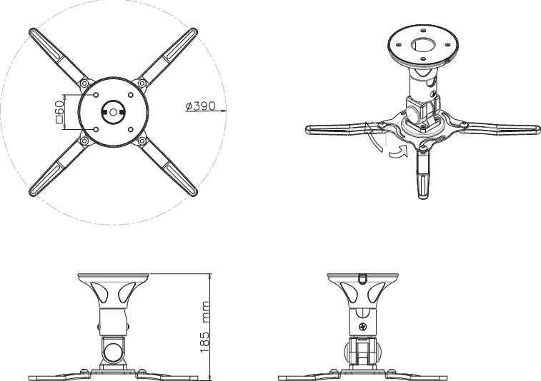 Projektor-Deckenhalterung Höhe 18,5cm Schwarz Max.10KG