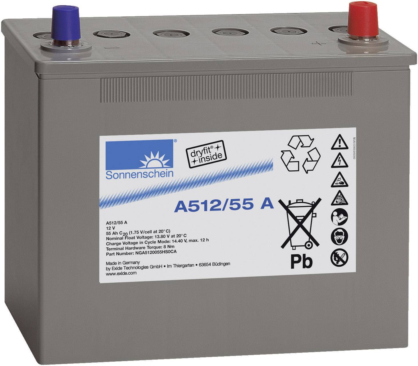 GNB Sonnenschein A512/55A NGA5120055HS0CA Bleiakku 12V 55Ah Blei-Gel (B x H x T) 261 x 230 x 135mm Konuspol Wartungsfrei