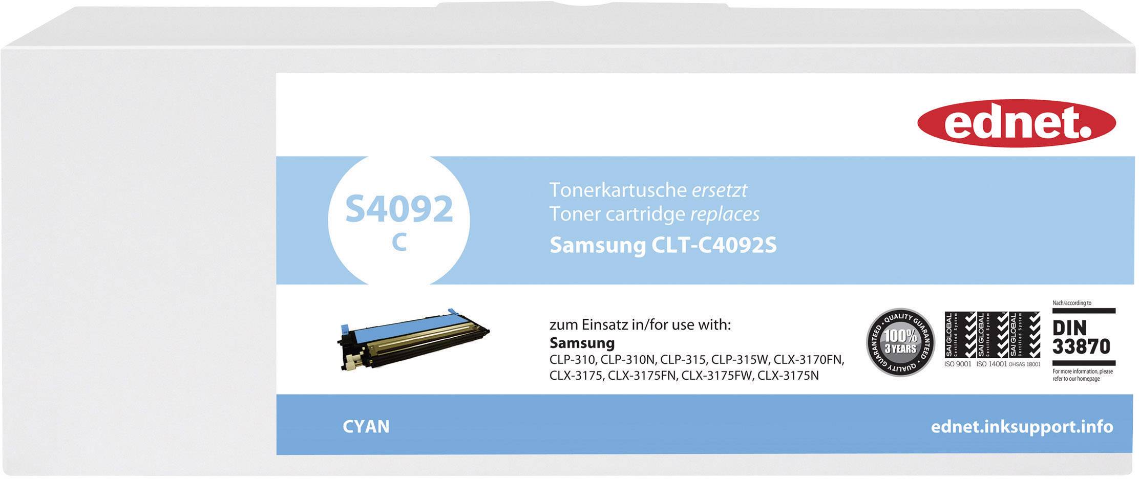ednet Toner ersetzt Samsung CLT-C4092 Kompatibel Cyan 1000 Seiten S4092C 24805