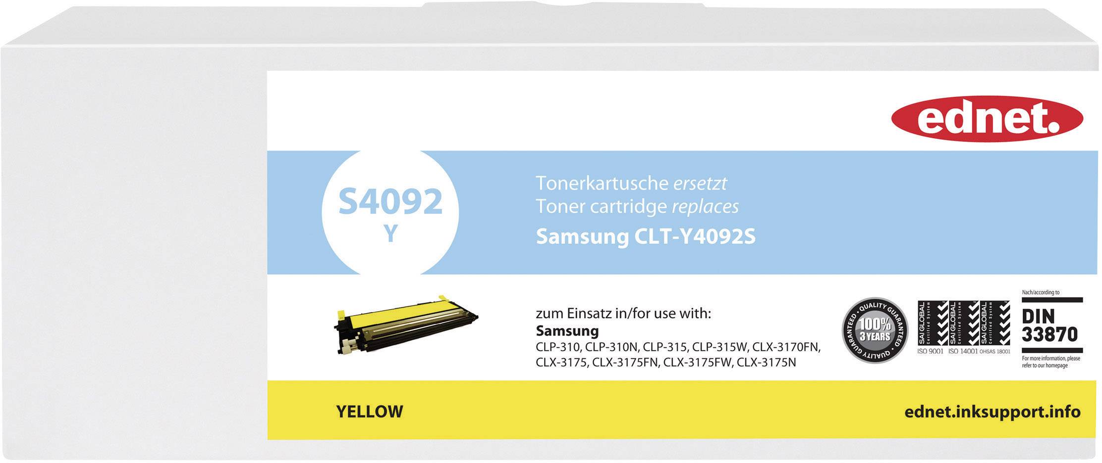 ednet Toner ersetzt Samsung CLT-Y4092 Kompatibel Gelb 1000 Seiten S4092Y 24807