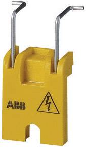 Gelbes Isolationswerkzeug mit ABB-Logo und Warnsymbol für elektrische Spannung, ausgestattet mit zwei Metallhaken.