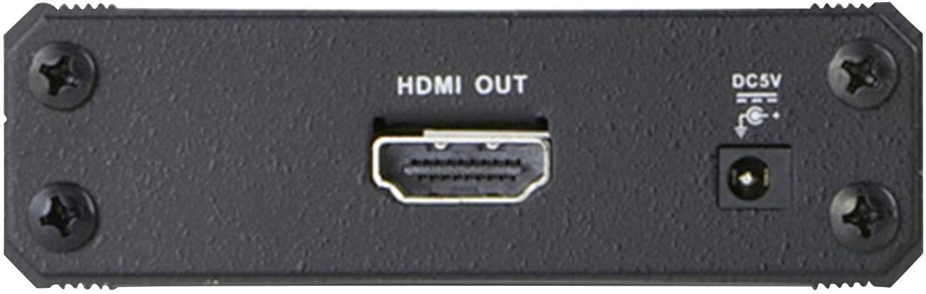 Gerät mit einer HDMI-Ausgangsbuchse und einer DC5V-Stromeingangsbuchse auf der Vorderseite.