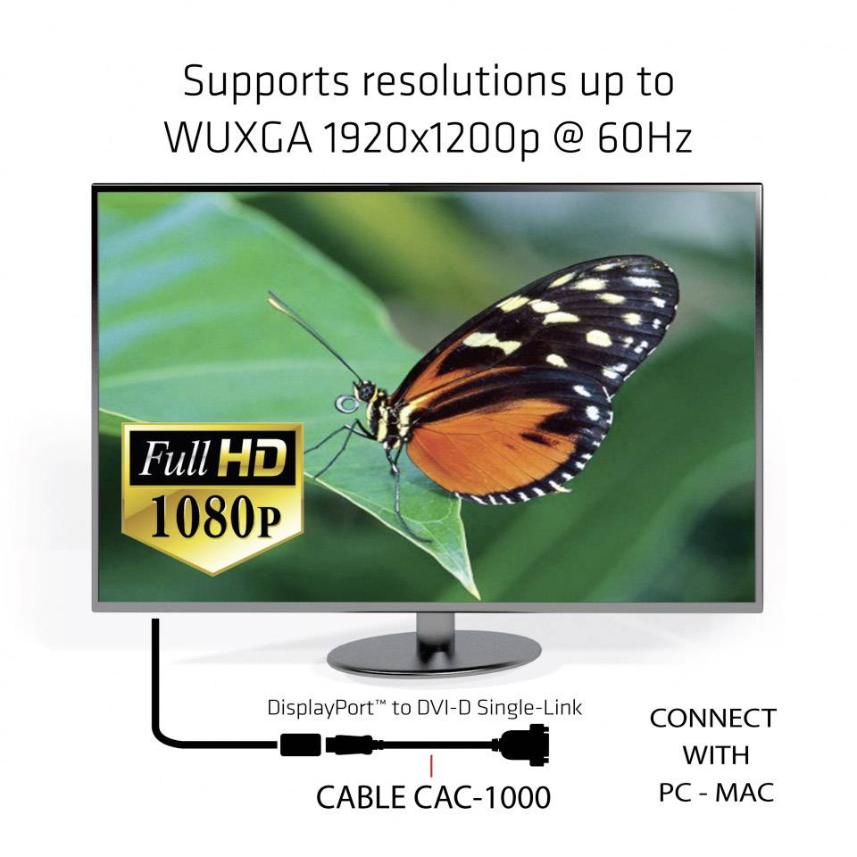 Club3D CAC-1000 DisplayPort / DVI Adapter [1x DisplayPort Stecker - 1x DVI-Buchse 24+1pol.] Schwarz